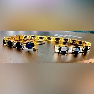 14k Yellow Gold Natural Blue Sapphire & Diamond Tennis Bracelet